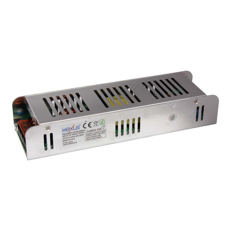 Güç Kaynağı İç Mekan IP33 Dar Kasa Sabit Voltaj 12 V 20 A 240 W